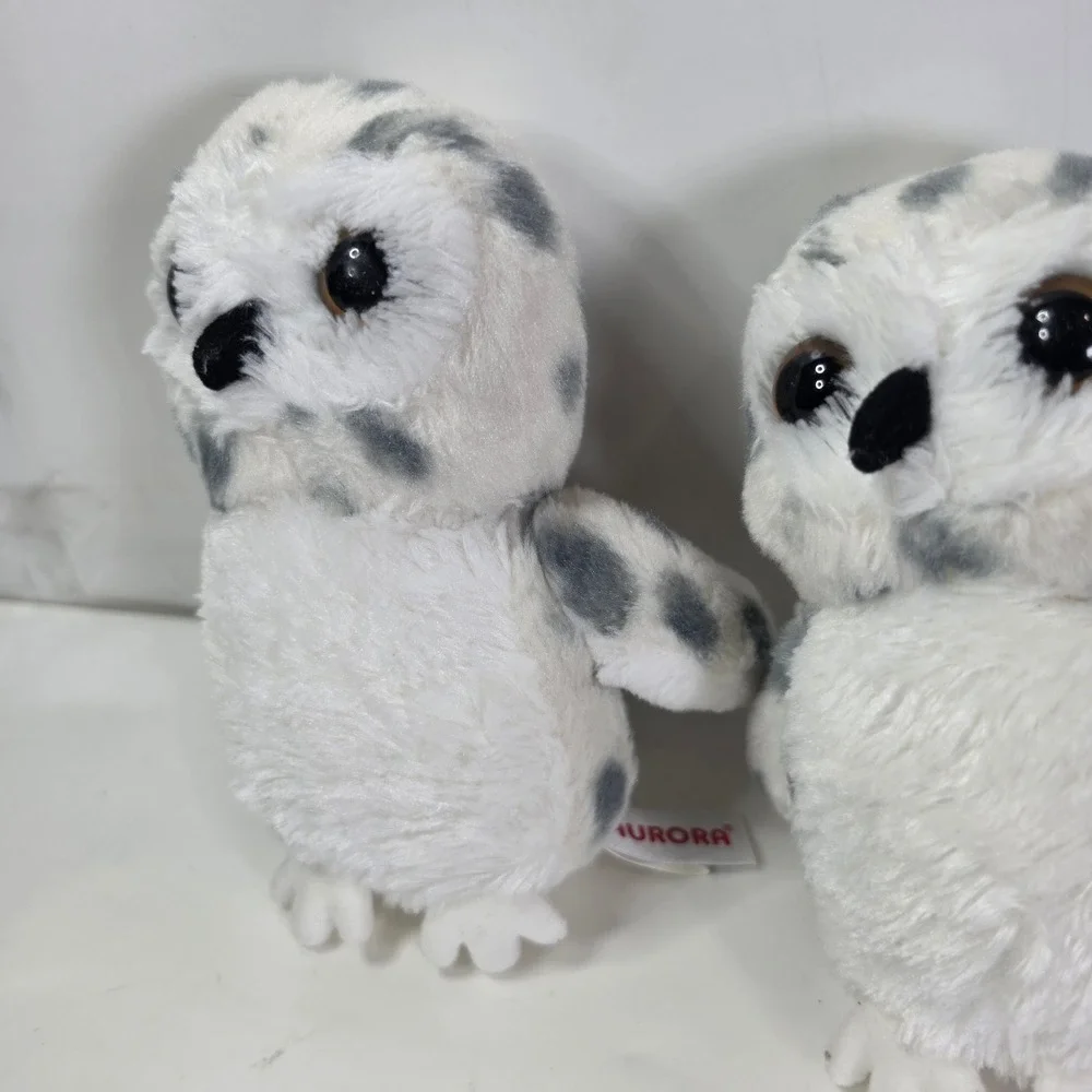 Lot of 2 Aurora Snowy Owl Plush Flopsie Stuffed Animal White Spotted Bird 8
